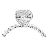 Silver Cushion Solitaire Twist Band Ring with Four-Prong Setting_16
