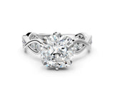 Silver Cushion Solitaire Twist Band with Leaf Prong Setting 1