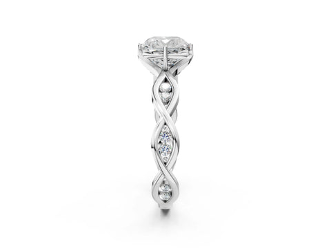 Silver Cushion Solitaire Twist Band with Leaf Prong Setting 3