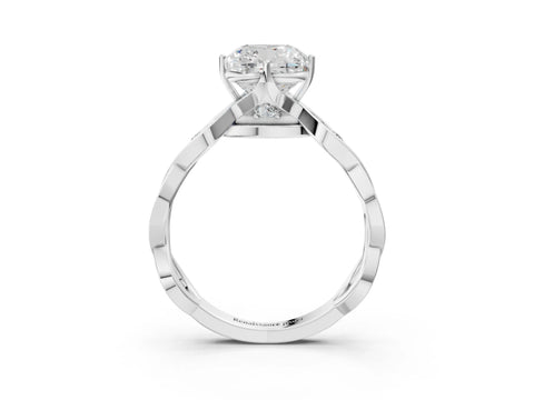 Silver Cushion Solitaire Twist Band with Leaf Prong Setting 4