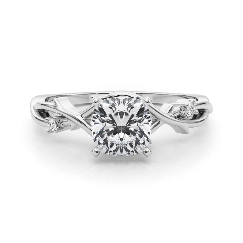 Silver Cushion Solitaire Twisted Band Prong Setting Ring