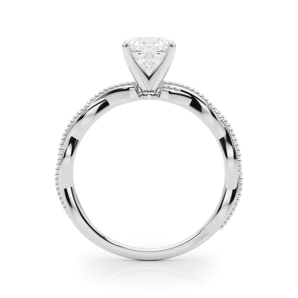 Silver Cushion Solitaire Twisted Band with Bead Prong Setting 1