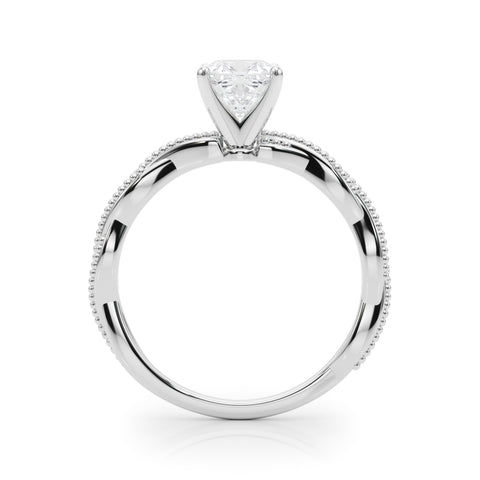 Silver Cushion Solitaire Twisted Band with Bead Prong Setting 1