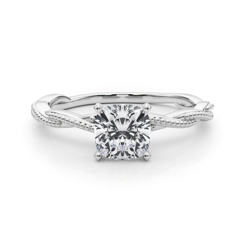 Silver Cushion Solitaire Twisted Band with Bead Prong Setting