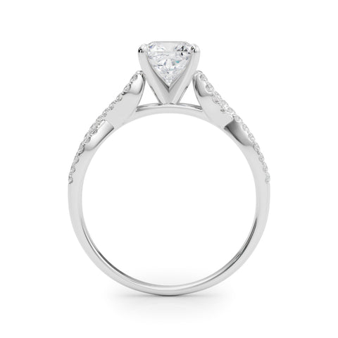 Silver Cushion Solitaire Twisted Pave Diamond Engagement Ring with Four-Prong Setting 1