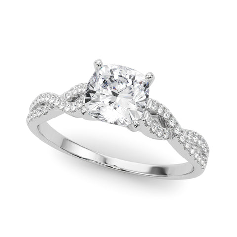Silver Cushion Solitaire Twisted Pave Diamond Engagement Ring with Four-Prong Setting 2