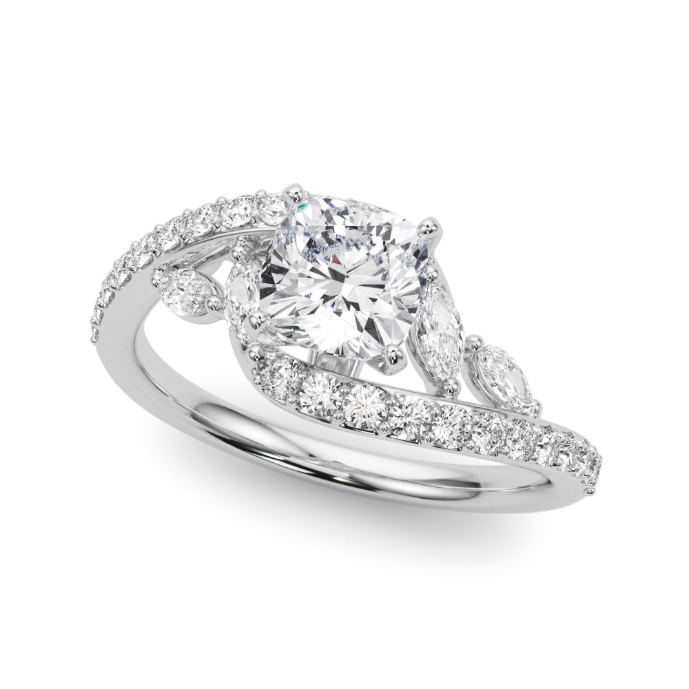 Silver Cushion Solitaire with Pavé Twist Band and Four-Prong Setting 2