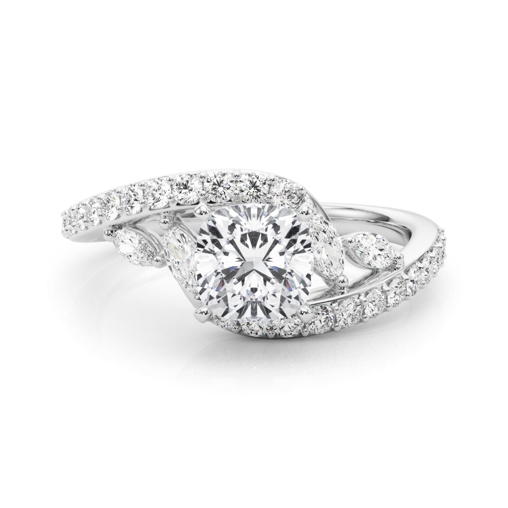 Silver Cushion Solitaire with Pavé Twist Band and Four-Prong Setting