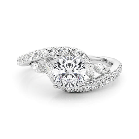 Silver Cushion Solitaire with Pavé Twist Band and Four-Prong Setting