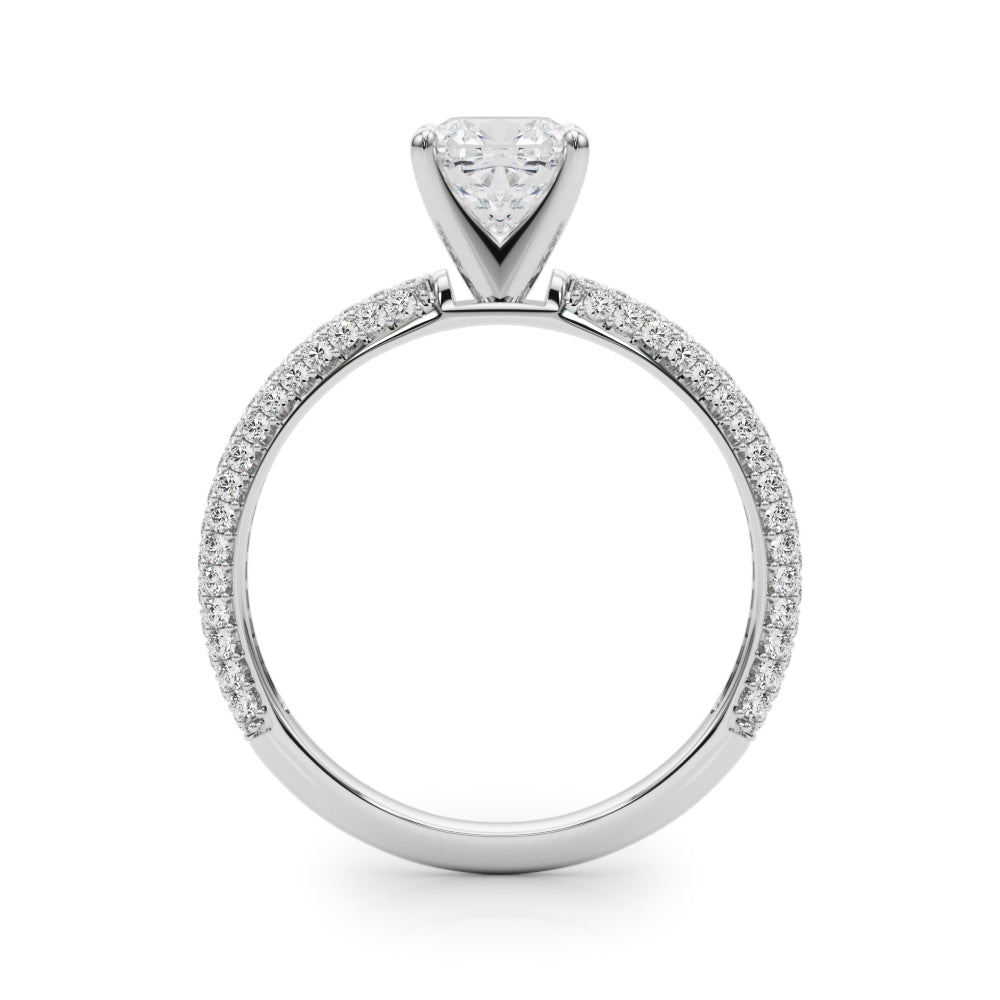 Silver Cushion Solitaire with Pave Band and Four-Prong Setting 1