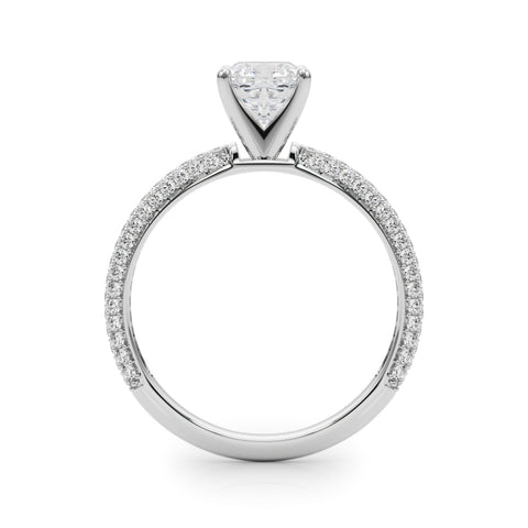 Silver Cushion Solitaire with Pave Band and Four-Prong Setting 1