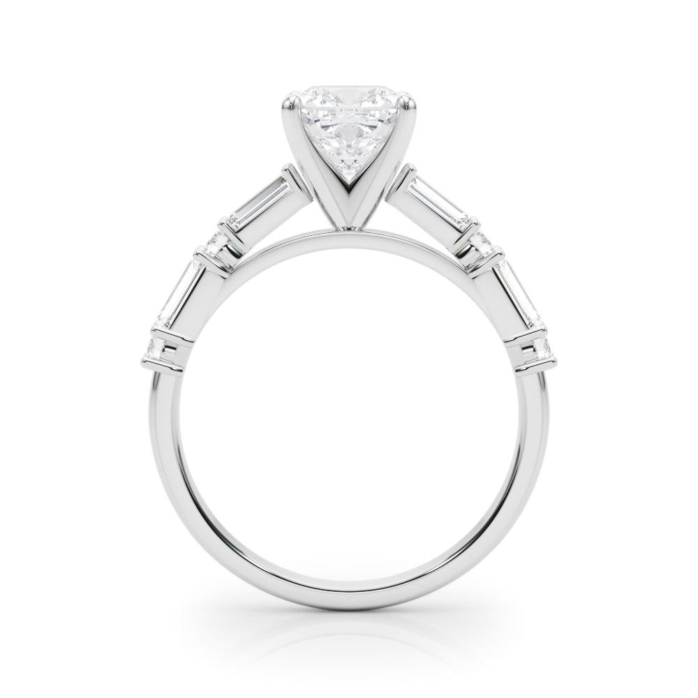 Silver Cushion Solitaire with Side Baguettes and Channel Set Band 1