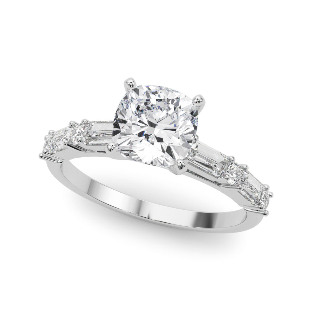 Silver Cushion Solitaire with Side Baguettes and Channel Set Band 2