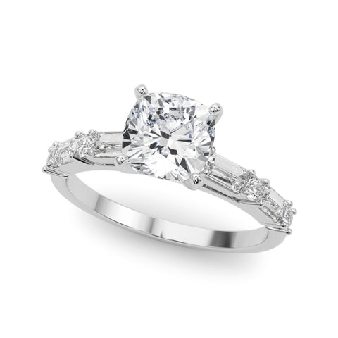 Silver Cushion Solitaire with Side Baguettes and Channel Set Band 2