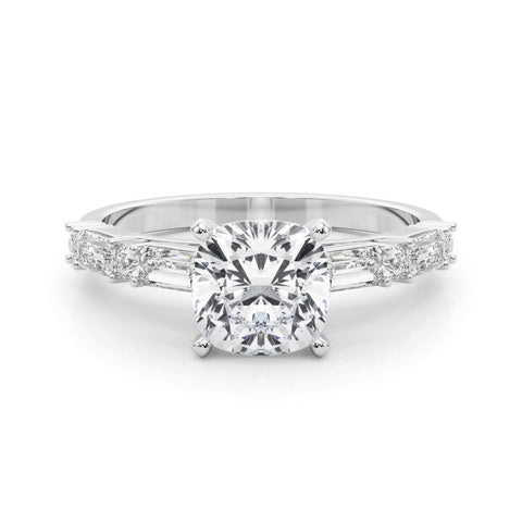 Silver Cushion Solitaire with Side Baguettes and Channel Set Band