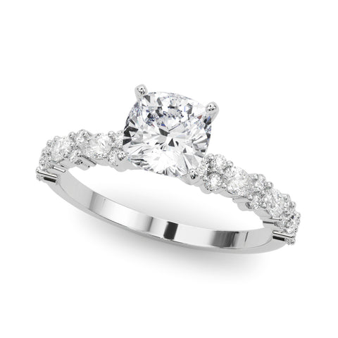 Silver Cushion Solitaire with Side Stones, Pave Band, Four-Prong Setting 2