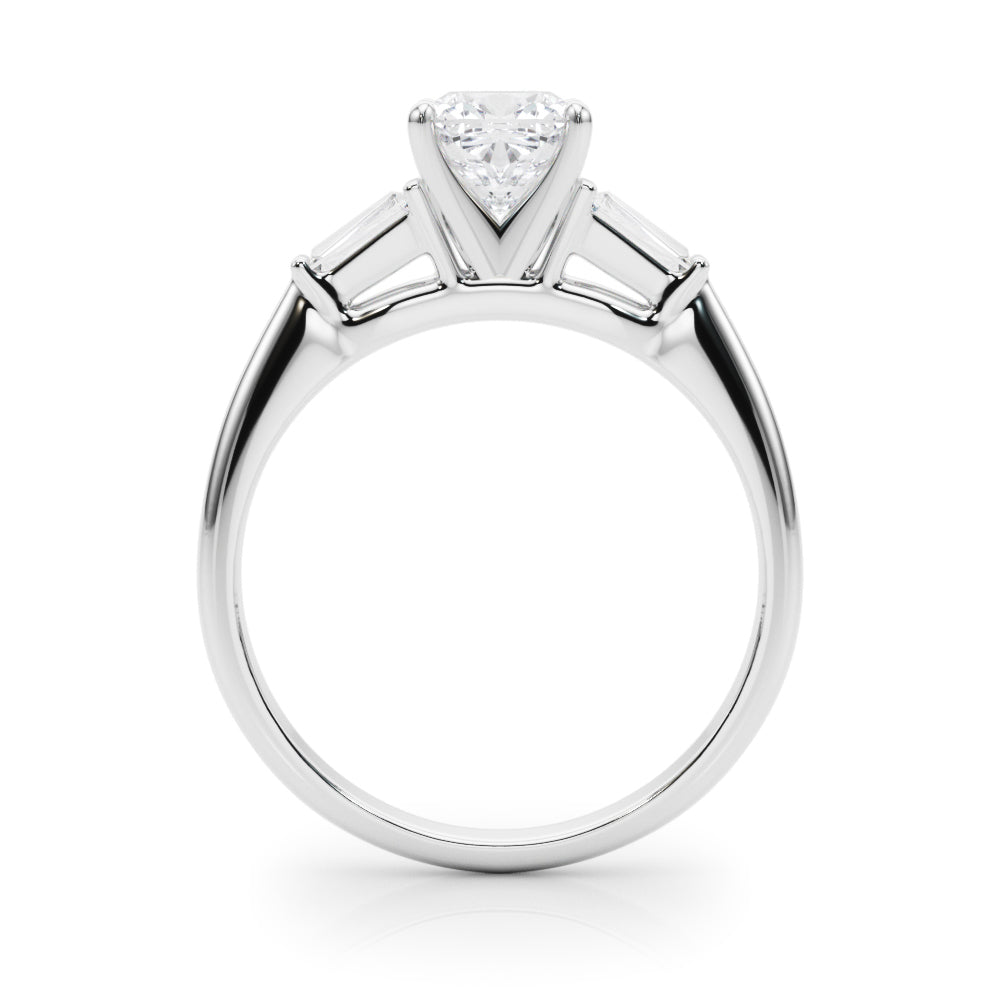 Silver Cushion Solitaire with Tapered Baguette Side Stones on a Classic Band with Four-Prong Setting 1