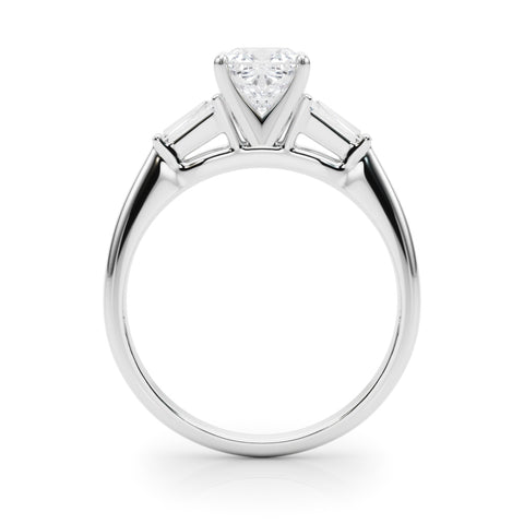 Silver Cushion Solitaire with Tapered Baguette Side Stones on a Classic Band with Four-Prong Setting 1