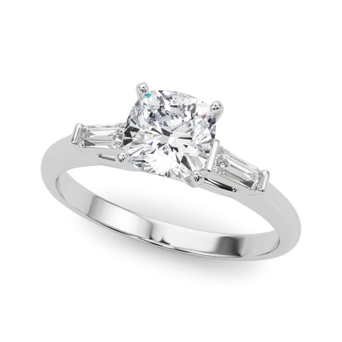 Silver Cushion Solitaire with Tapered Baguette Side Stones on a Classic Band with Four-Prong Setting 2