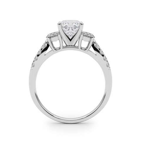 Silver Cushion Three-Stone Diamond Ring with Pavé Split Shank and Four-Prong Setting 1