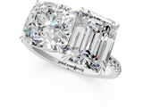 Silver Cushion and Emerald Toi Moi Ring with Prong Setting and Pave Band 1