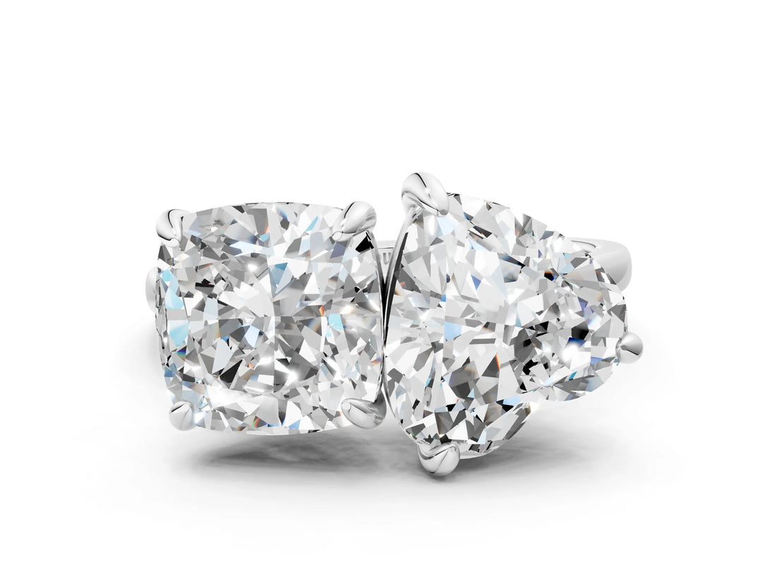 Silver Cushion and Heart Toi Moi Ring with Prong Setting and Plain Band