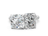 Silver Cushion and Radiant Toi Moi Ring with Prong Setting and Pave Band