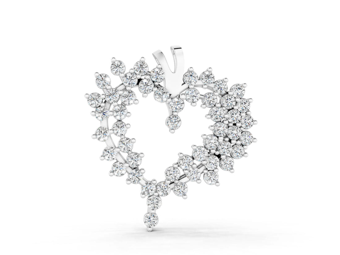 Silver Diamond Cluster Heart Pendant with Round Brilliant Cut Stones and Prong Setting_5