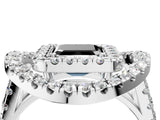 Silver Double Halo Fancy Black Asscher Cut Diamond Split Shank Prong Setting Ring_10