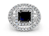 Silver Double Halo Fancy Black Asscher Cut Diamond Split Shank Prong Setting Ring_6