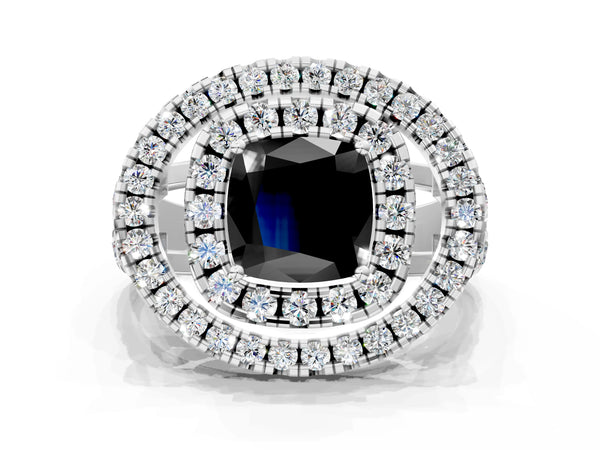 Sterling Silver Cushion Cut Double Halo Split Shank Engagement Ring Setting for Black Center
