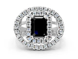 Silver Double Halo Fancy Black Emerald Cut Diamond Split Shank Prong Setting Ring_6