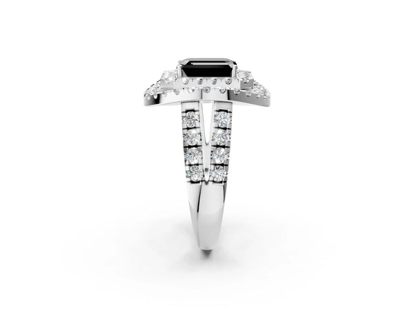 Sterling Silver Emerald Cut Double Halo Split Shank Engagement Ring Setting for Black Center