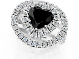 Silver Double Halo Fancy Black Heart Cut Diamond Split Shank Prong Setting Ring_7