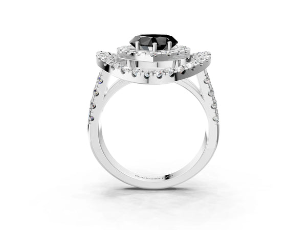Sterling Silver Heart-Shaped Double Halo Split Shank Engagement Ring Setting for Black Center