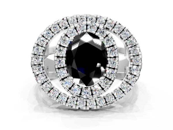 Sterling Silver Oval Double Halo Split Shank Engagement Ring Setting for Black Center