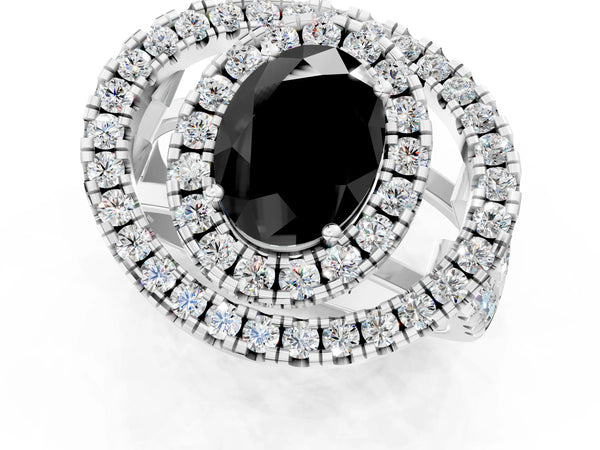 Sterling Silver Oval Double Halo Split Shank Engagement Ring Setting for Black Center