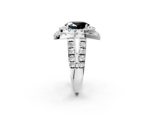 Sterling Silver Oval Double Halo Split Shank Engagement Ring Setting for Black Center