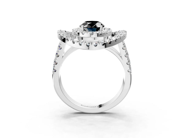 Sterling Silver Oval Double Halo Split Shank Engagement Ring Setting for Black Center