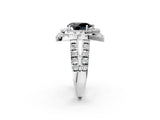 Silver Double Halo Fancy Black Pear Cut Diamond Split Shank Prong Setting Ring_8