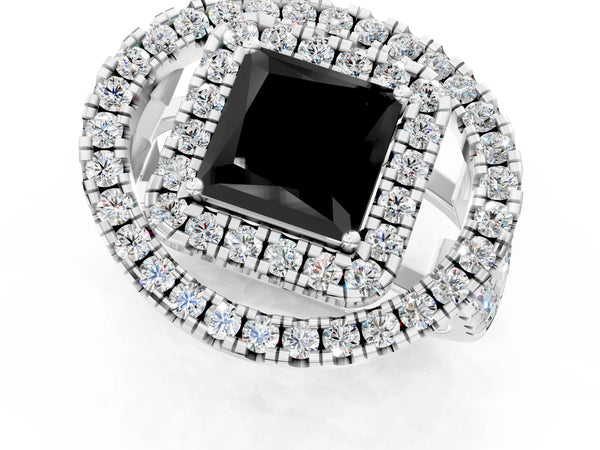 Sterling Silver Princess Cut Double Halo Split Shank Engagement Ring Setting for Black Center