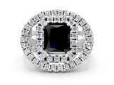 Silver Double Halo Fancy Black Radiant Cut Diamond Split Shank Prong Setting Ring_6