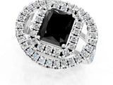 Silver Double Halo Fancy Black Radiant Cut Diamond Split Shank Prong Setting Ring_7