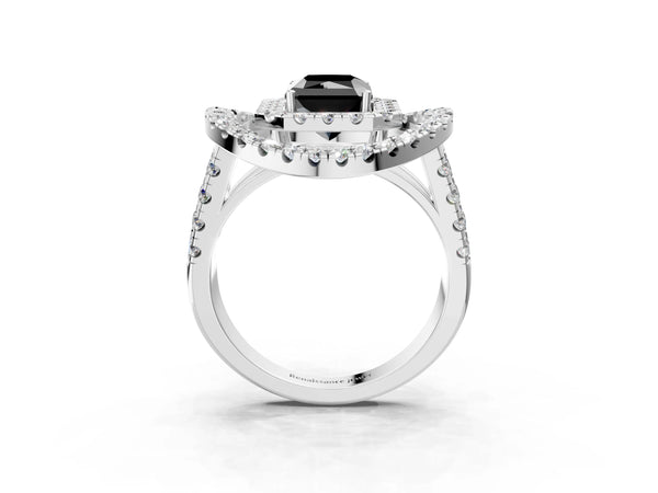 Sterling Silver Radiant Cut Double Halo Split Shank Engagement Ring Setting for Black Center