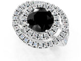 Silver Double Halo Fancy Black Round Cut Diamond Split Shank Prong Setting Ring_7
