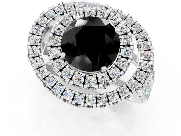 Sterling Silver Round Double Halo Split Shank Engagement Ring Setting for Black Center