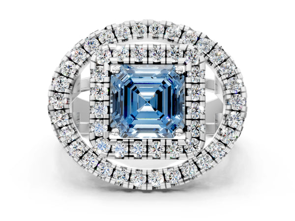 Sterling Silver Asscher Cut Halo Engagement Ring Setting for Fancy Blue Center - Design RJ-762
