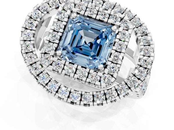 Sterling Silver Asscher Cut Halo Engagement Ring Setting for Fancy Blue Center - Design RJ-762