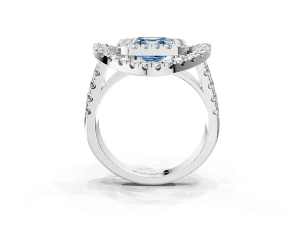 Sterling Silver Asscher Cut Halo Engagement Ring Setting for Fancy Blue Center - Design RJ-762