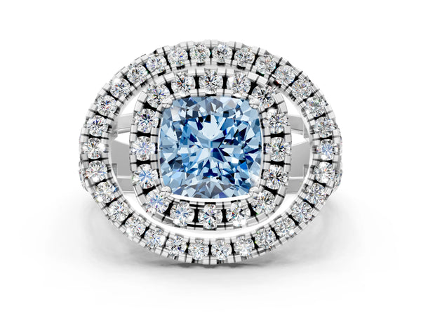 Sterling Silver Cushion Cut Halo Engagement Ring Setting for Fancy Blue Center - Design RJ-762
